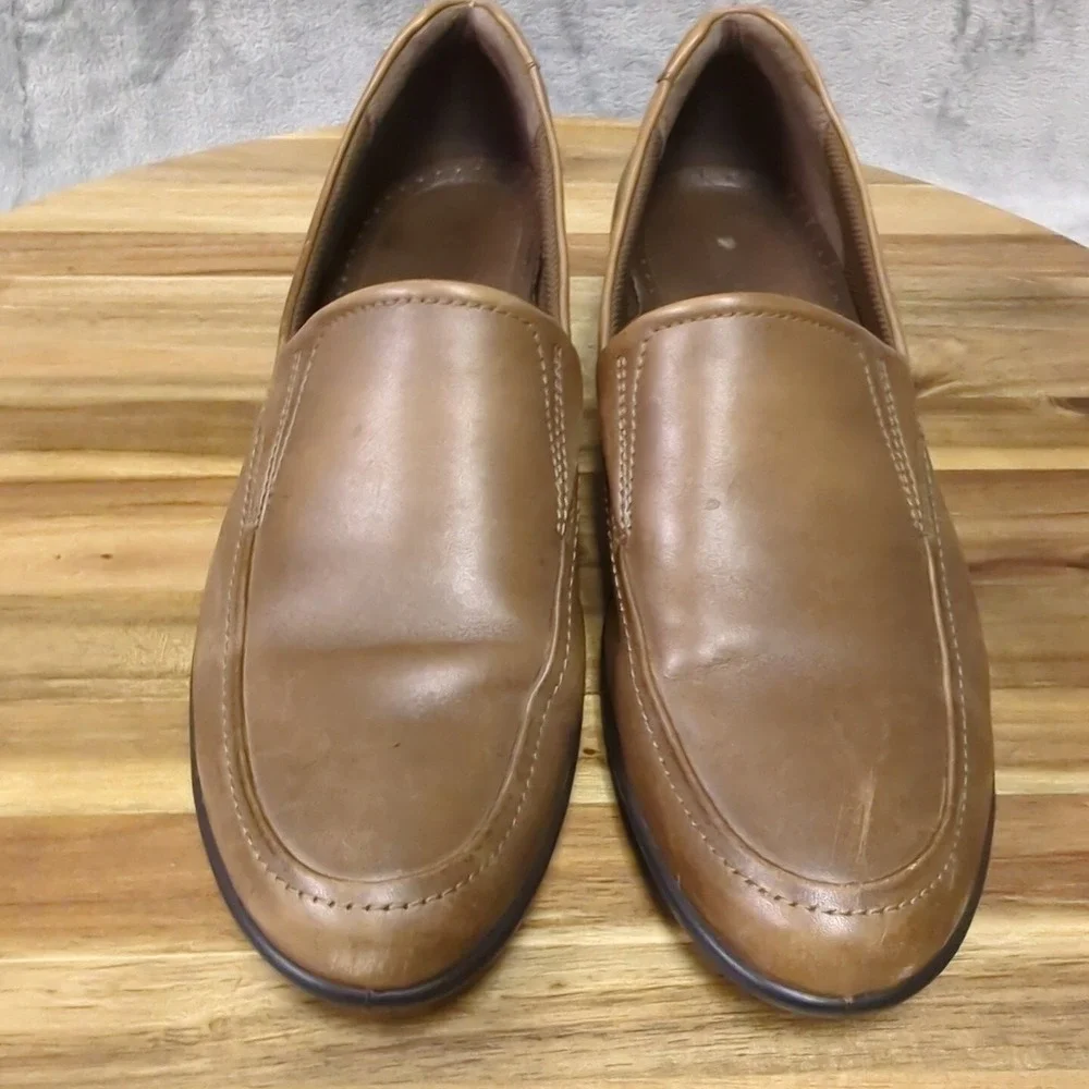 ECCO Slip On Leather Loafer Wedge Heels Brown Women's SZ EU‎ 42 US 11 / 11.5